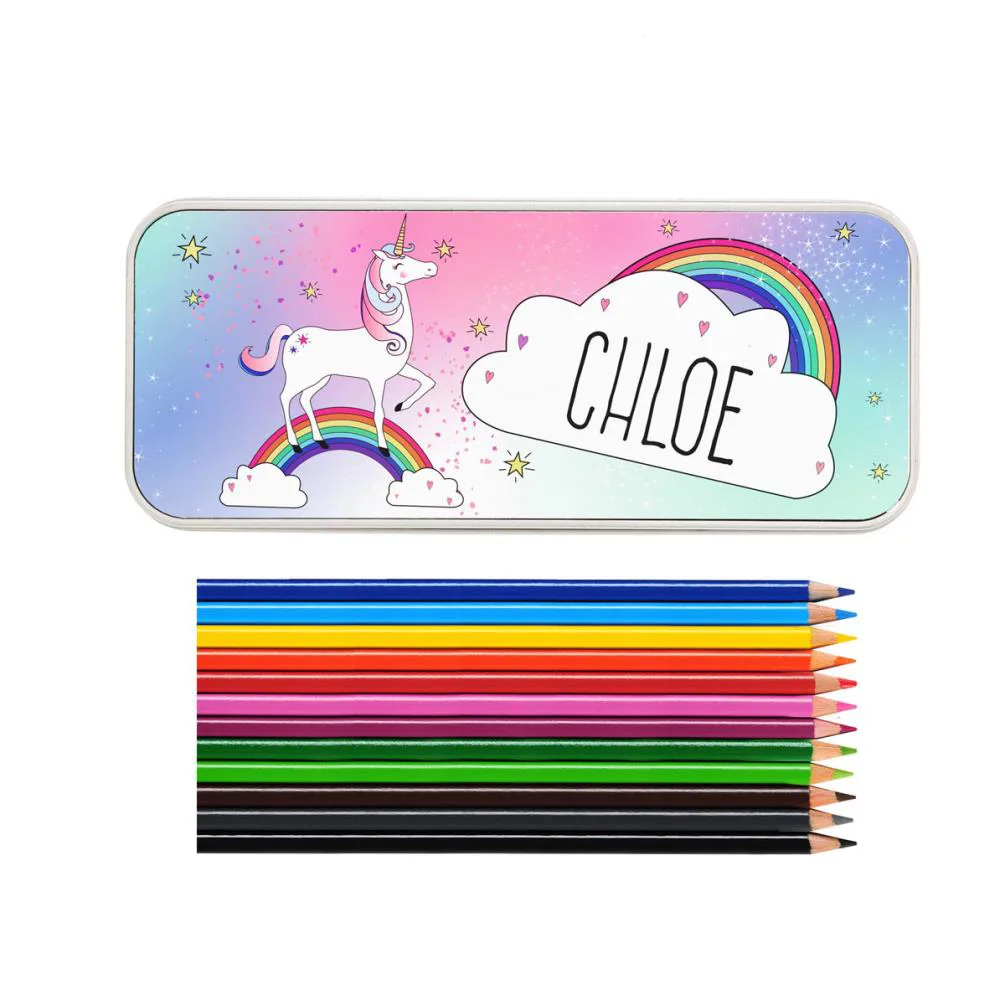 Personalised Unicorn Pencil Tin with Pencil Crayons Extra Image 2