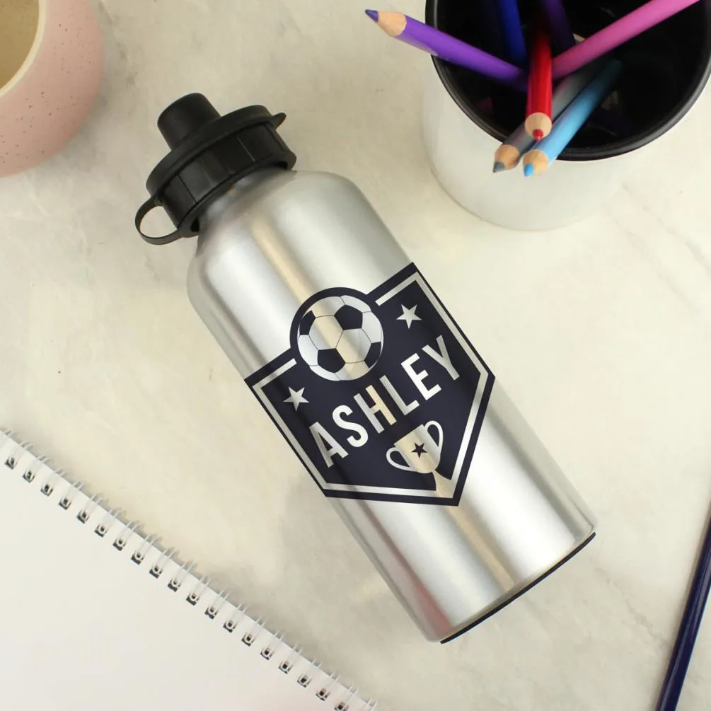 Personalised Football Design Silver Drinks Bottle Extra Image 2