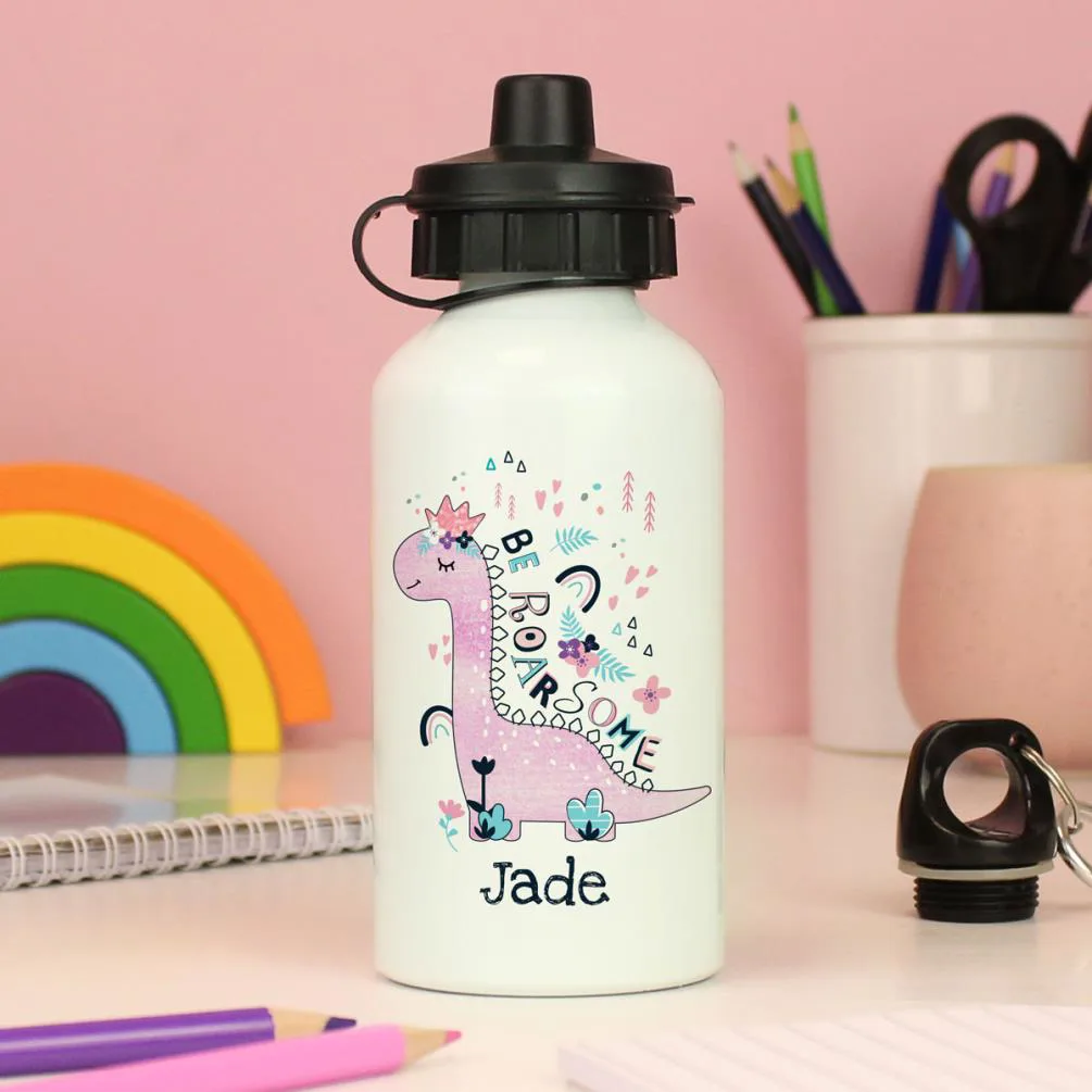 Personalised Pink Dinosaur Drinks Bottle Extra Image 2