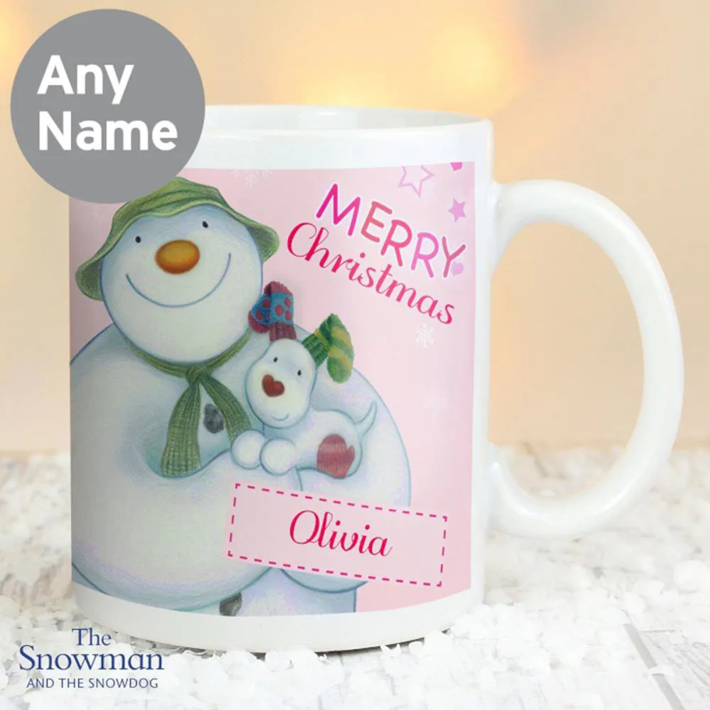 Personalised The Snowman & The Snowdog Pink Mug Extra Image 1