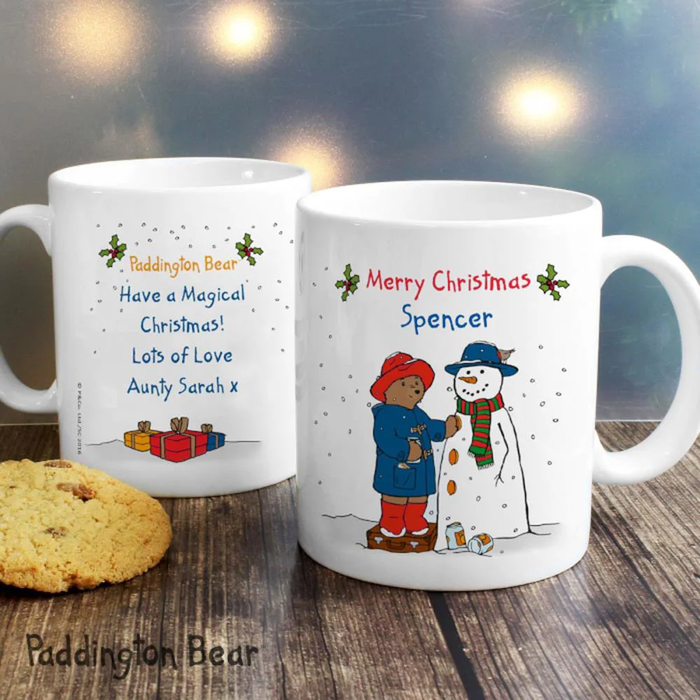 Personalised Paddington Bear Christmas Snowman Mug Extra Image 1