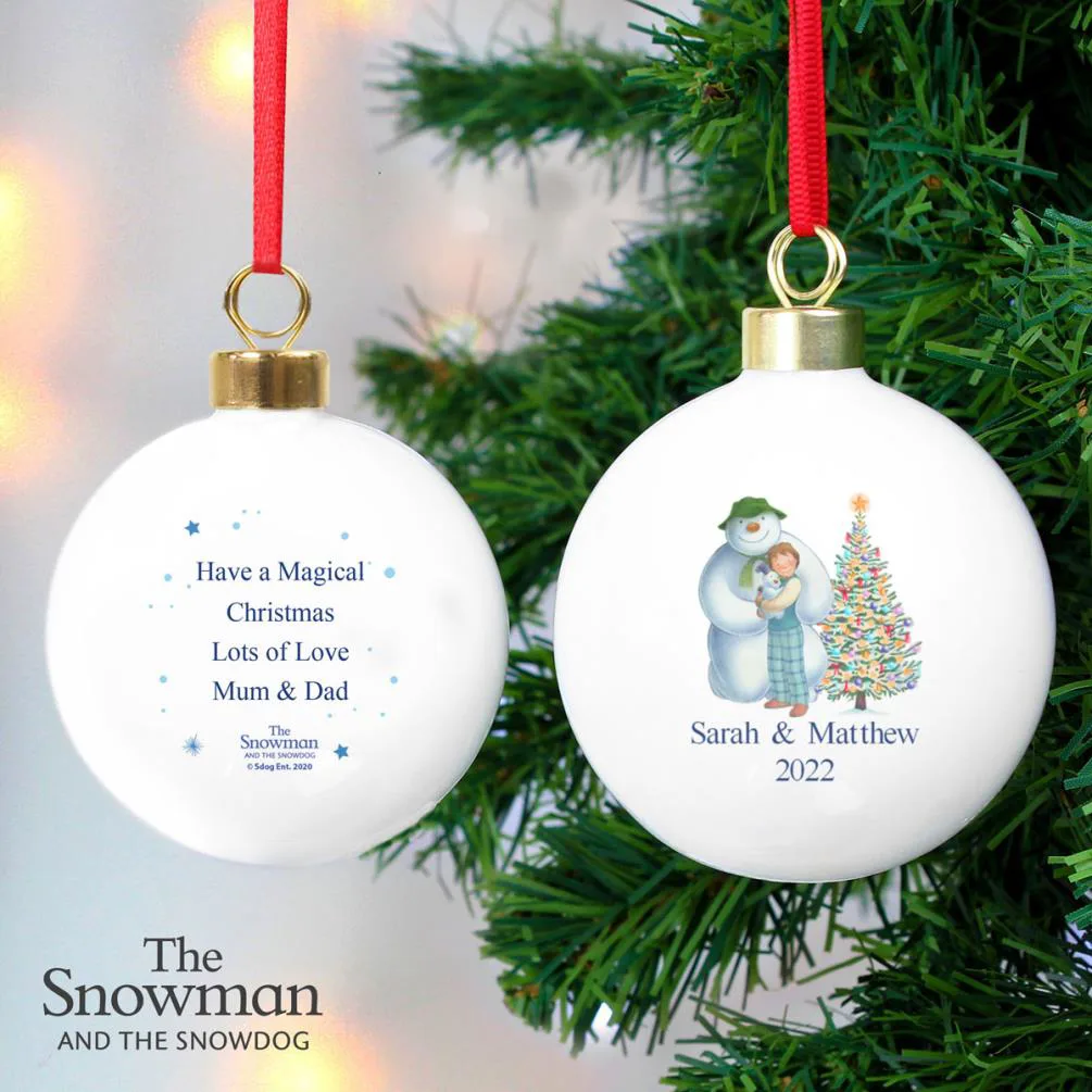 Personalised The Snowman & The Snowdog Round Decoration Extra Image 1