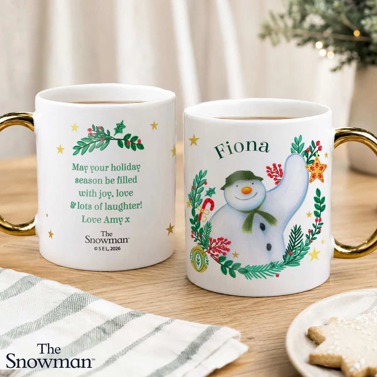 Personalised The Snowman Christmas Wishes Gold Handle Ceramic Mug Extra Image 2