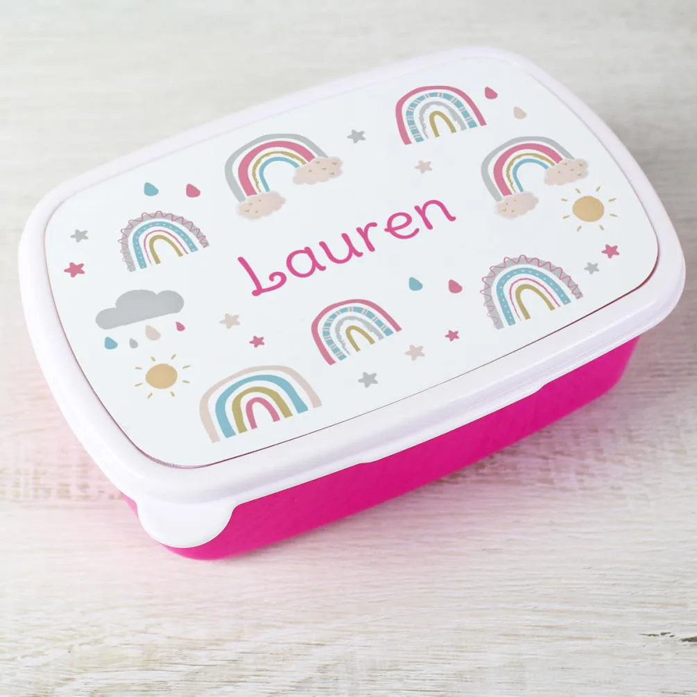 Personalised Pink Rainbow Lunch Box Extra Image 1