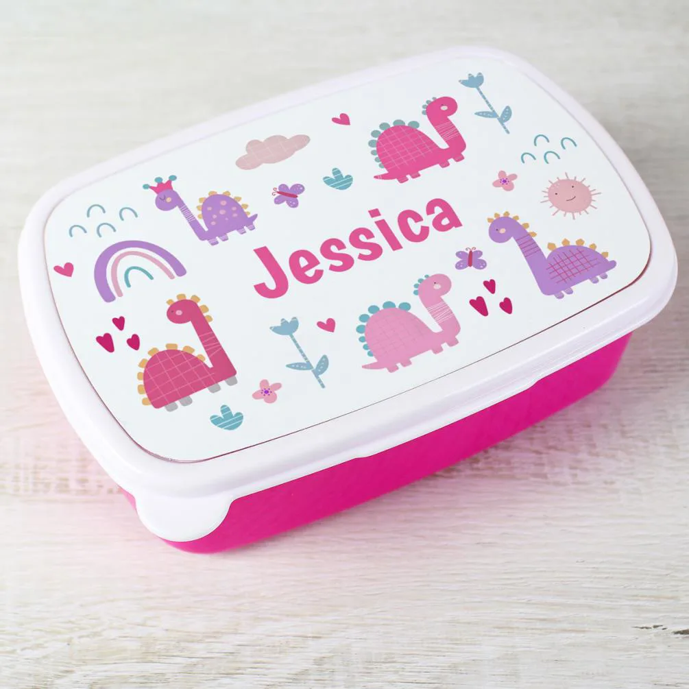 Personalised Pink Dinosaurs Lunch Box Extra Image 1
