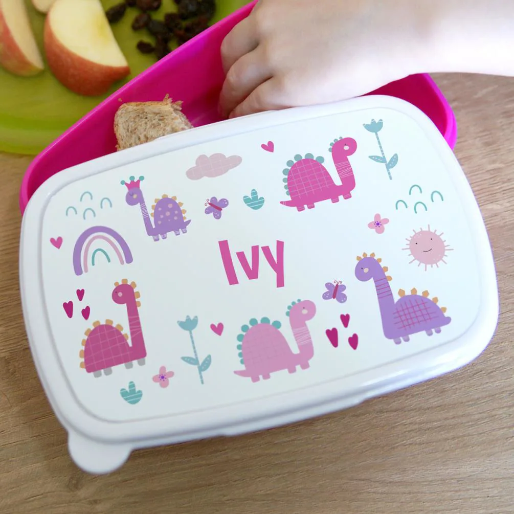 Personalised Pink Dinosaurs Lunch Box Extra Image 2