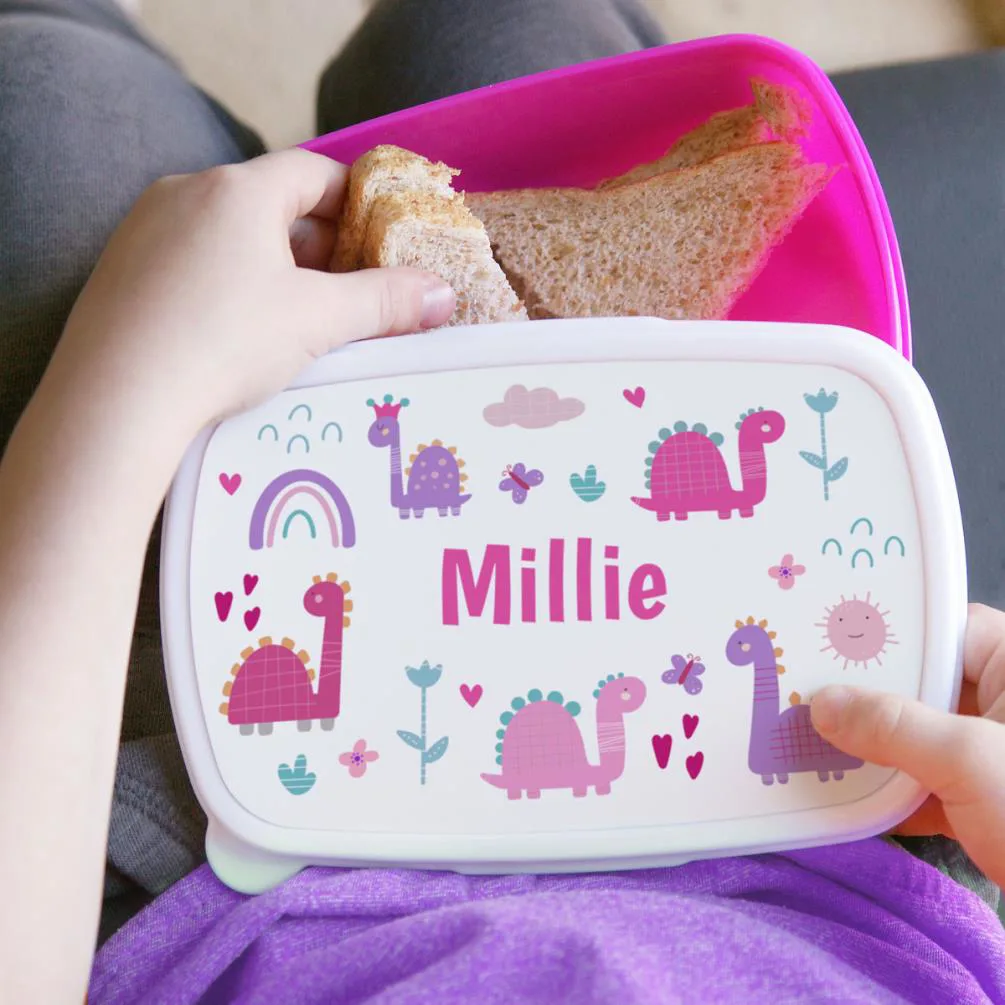 Personalised Pink Dinosaurs Lunch Box Extra Image 3