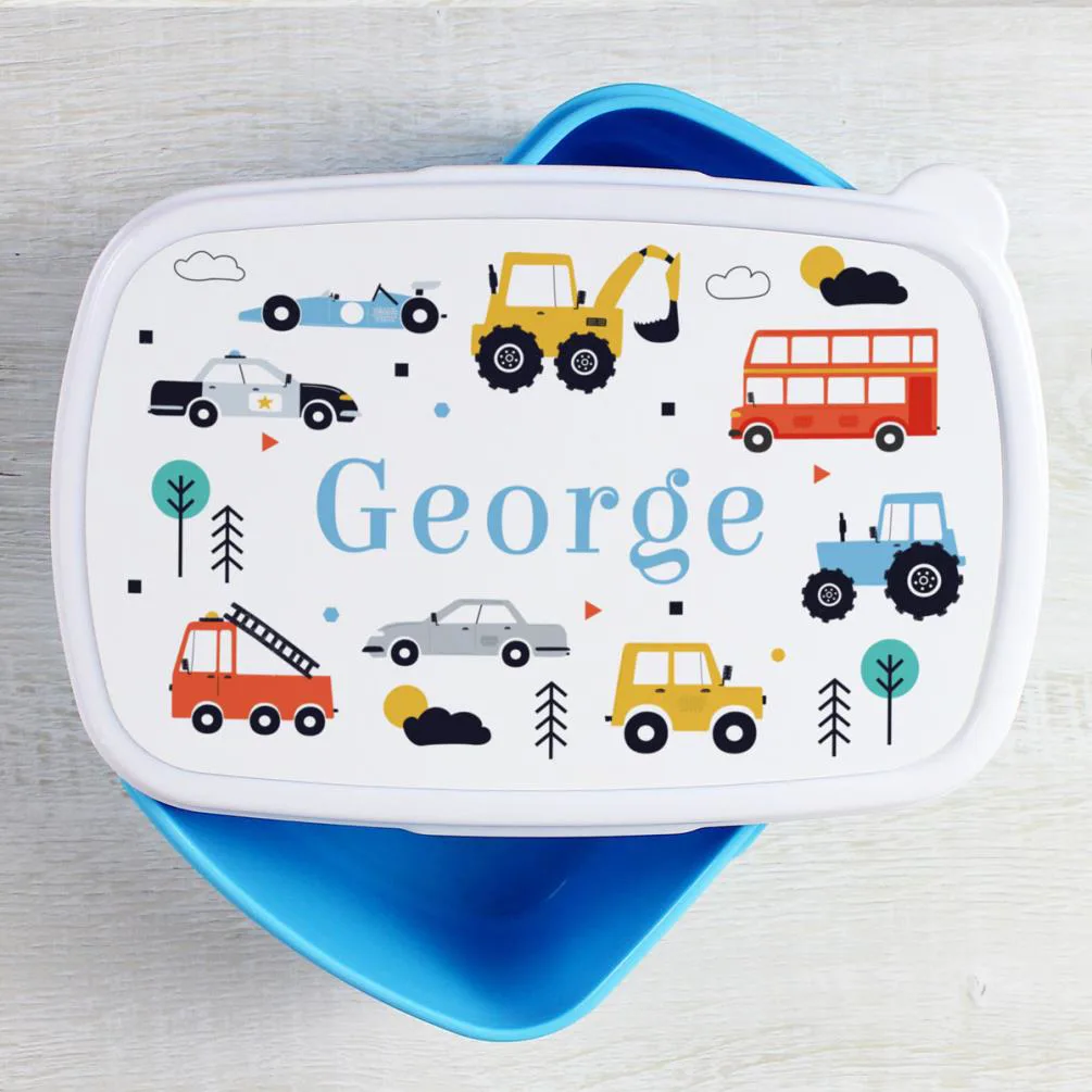 Personalised Multi Vehicles Blue Lunch Box Extra Image 1
