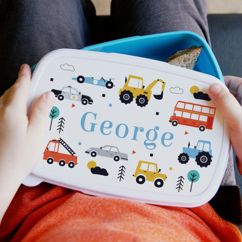 Personalised Multi Vehicles Blue Lunch Box Extra Image 3