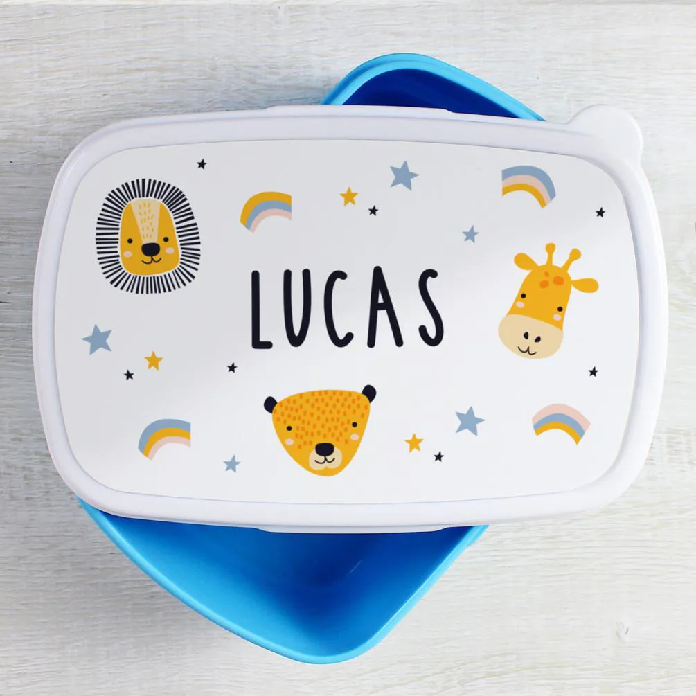 Personalised Safari Animals Blue Lunch Box Extra Image 1
