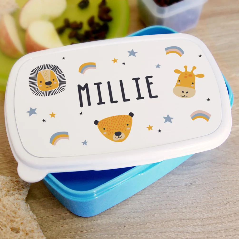 Personalised Safari Animals Blue Lunch Box Extra Image 2