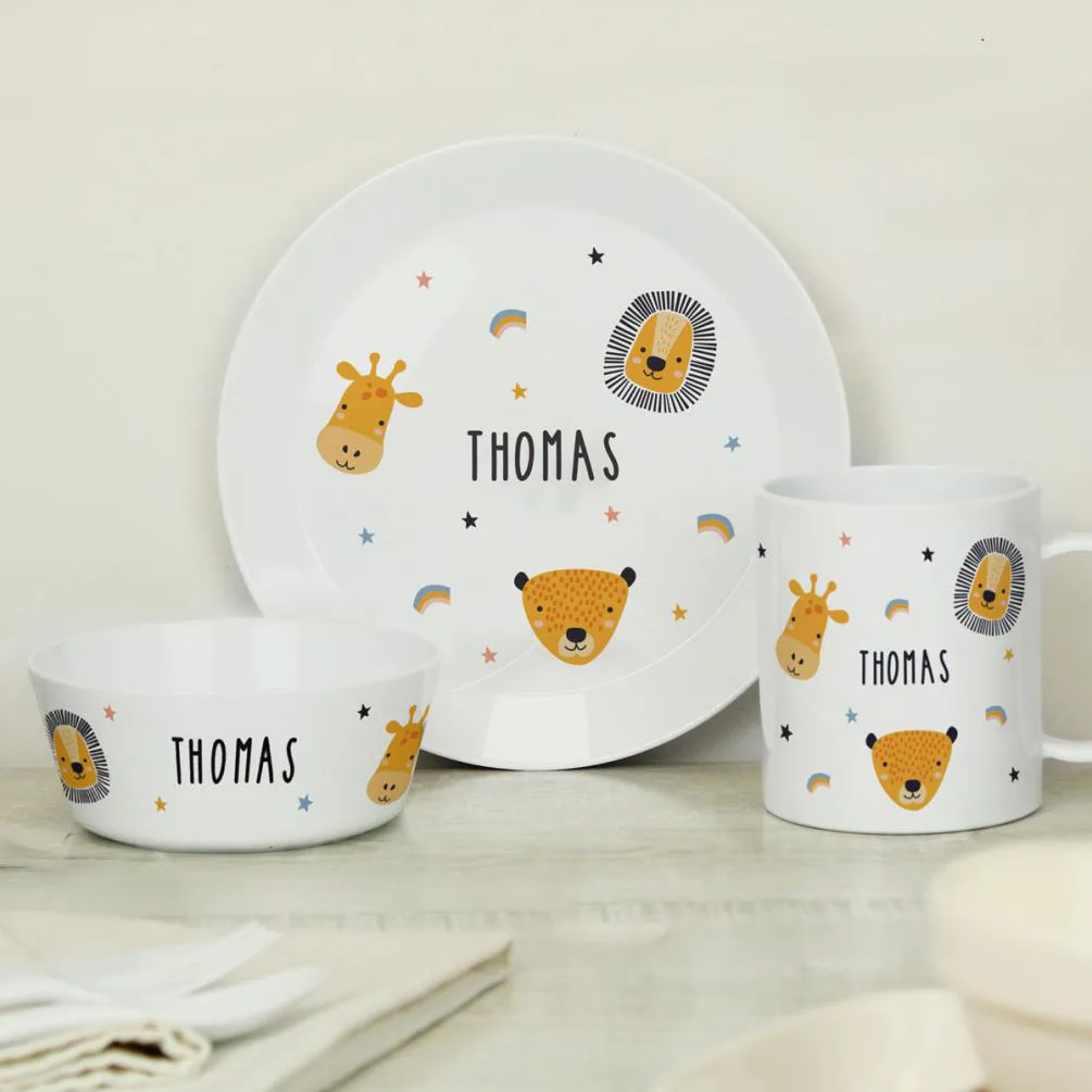 Personalised Safari Animals Children''s 3pc Plastic Breakfast Set Extra Image 1