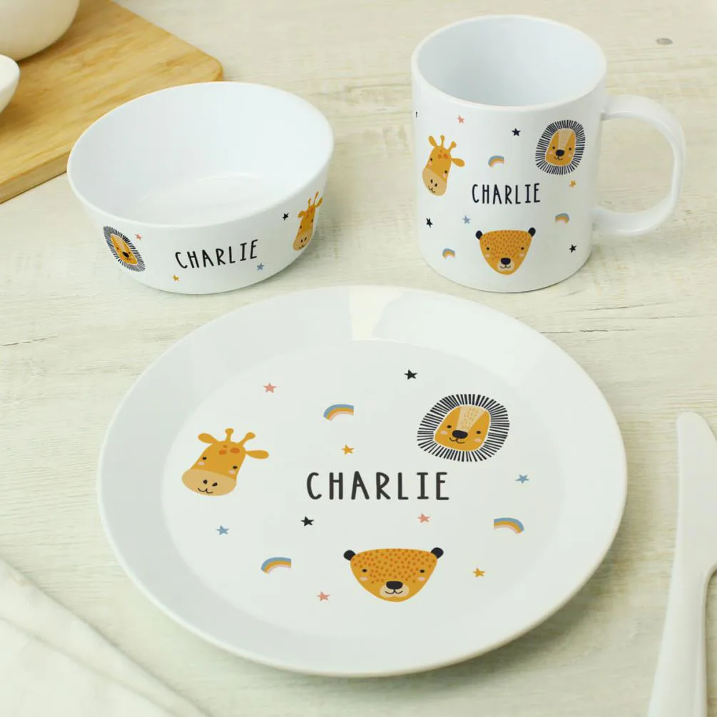 Personalised Safari Animals Children''s 3pc Plastic Breakfast Set Extra Image 2