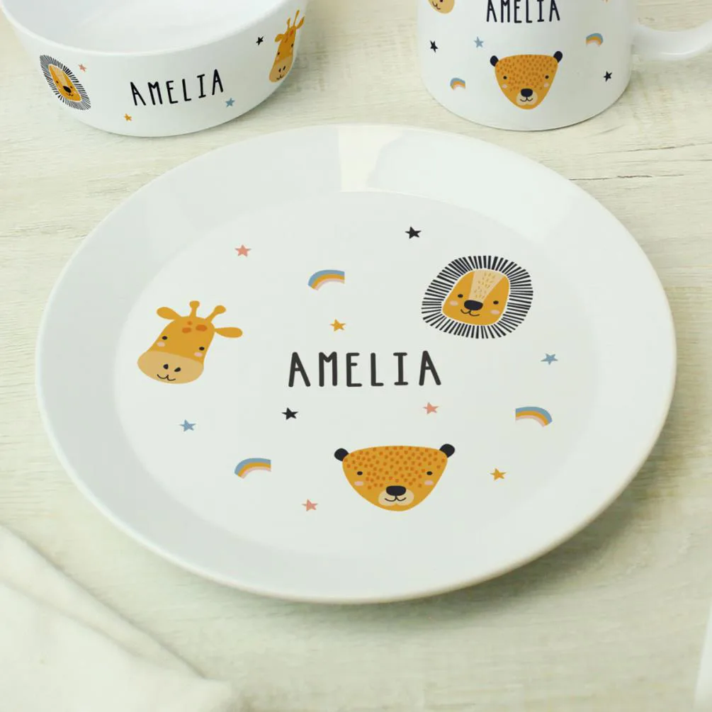 Personalised Safari Animals Children''s 3pc Plastic Breakfast Set Extra Image 3