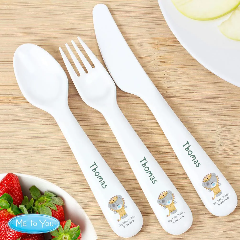 Personalised Tiny Tatty Teddy Jungle Animals Plastic 3 Pc Cutlery Set Extra Image 2
