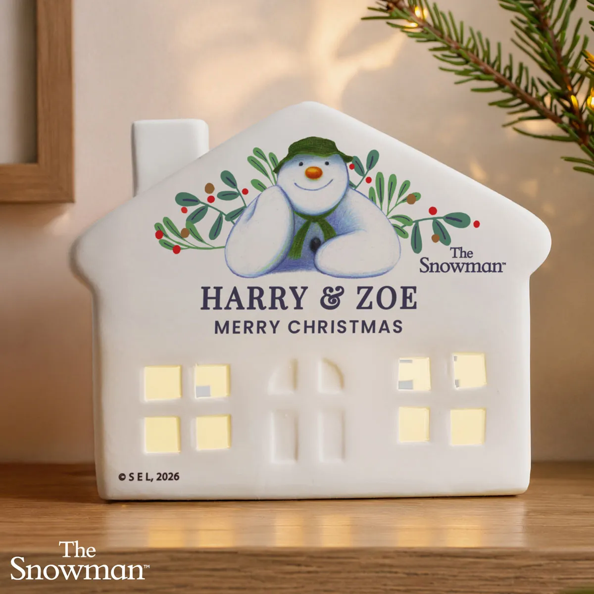 Personalised The Snowman Botanical LED Ceramic House Extra Image 2
