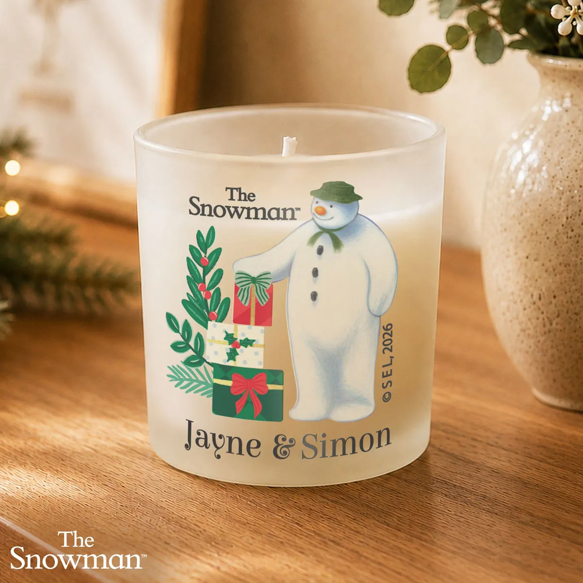 Personalised The Snowman Christmas Wishes Frosted Candle Jar Extra Image 1