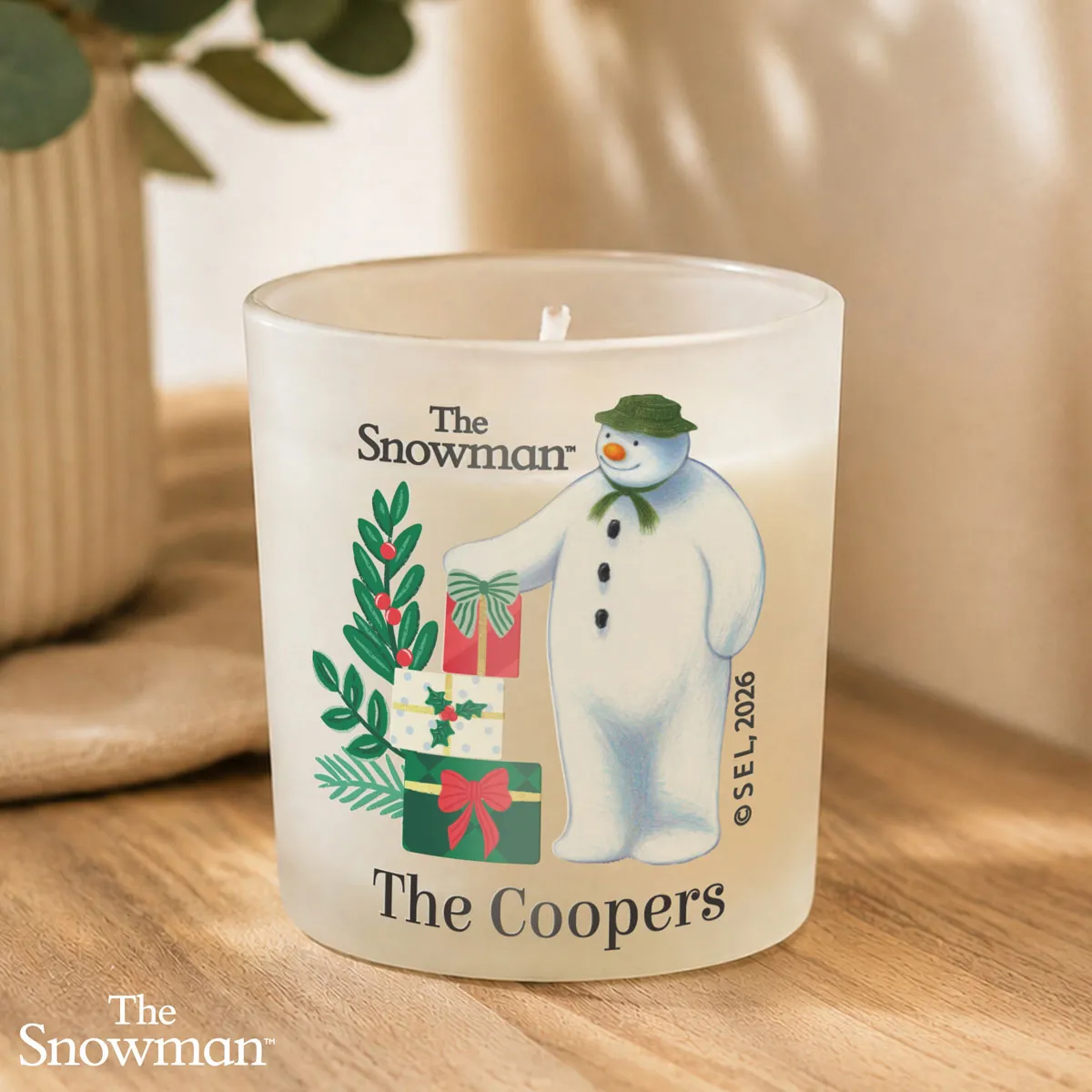 Personalised The Snowman Christmas Wishes Frosted Candle Jar Extra Image 2