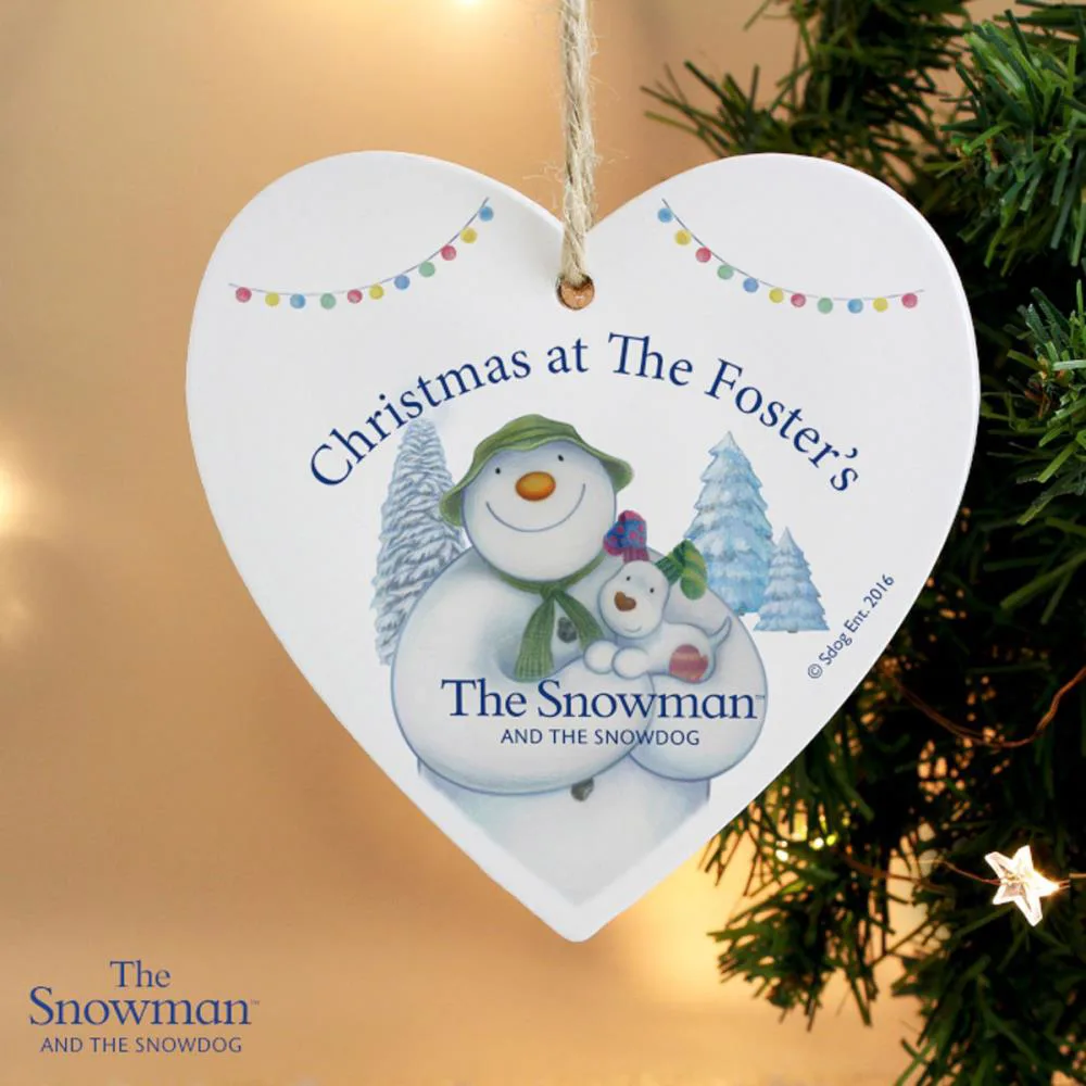 Personalised The Snowman & The Snowdog Heart Decoration Extra Image 1