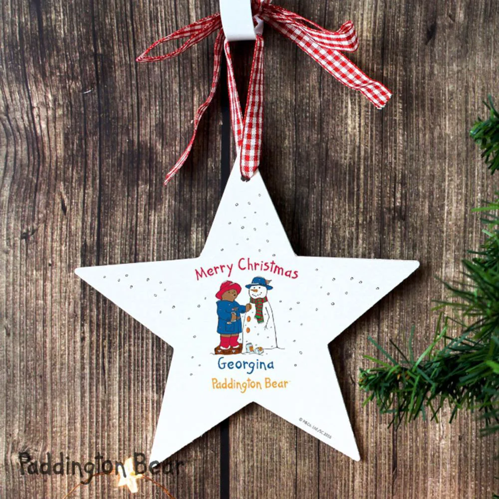 Personalised Paddington Bear Christmas Wooden Star Decoration Extra Image 3