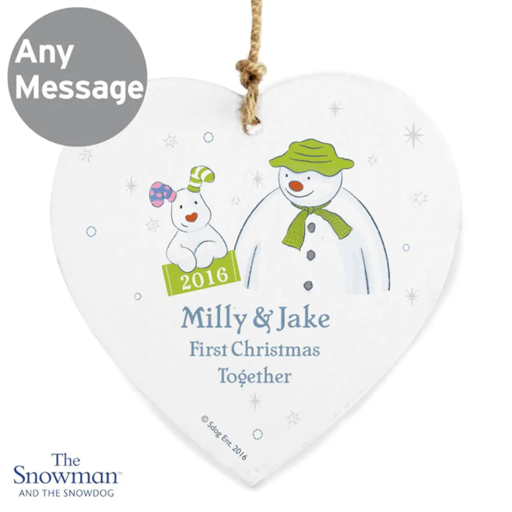 Personalised The Snowman & The Snowdog Heart Decoration Extra Image 1