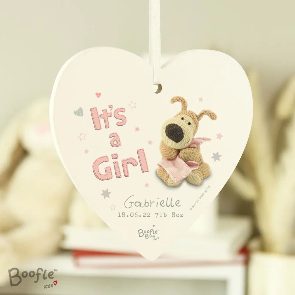 Personalised Boofle Its a Girl Wooden Heart Decoration Extra Image 1