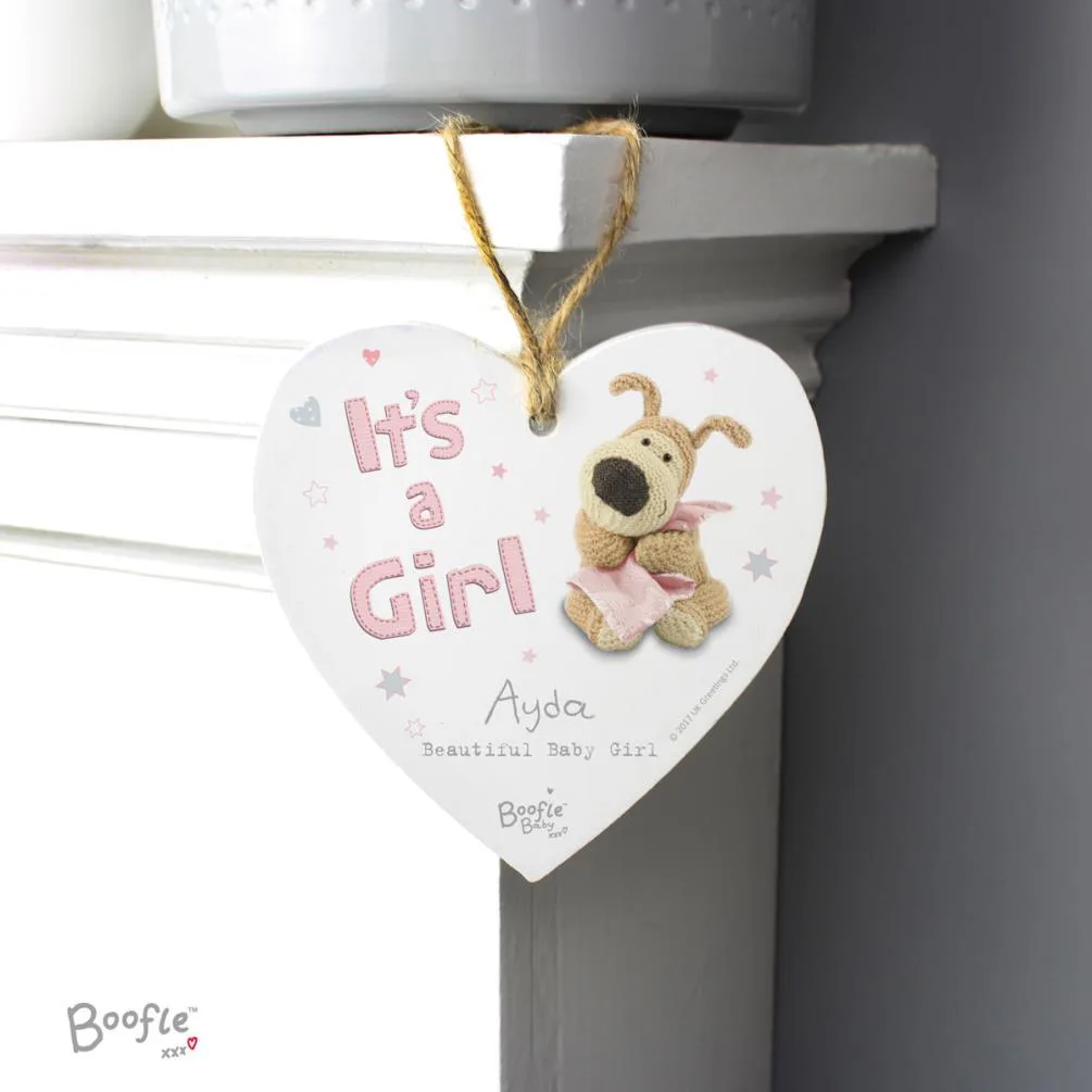 Personalised Boofle Its a Girl Wooden Heart Decoration Extra Image 2