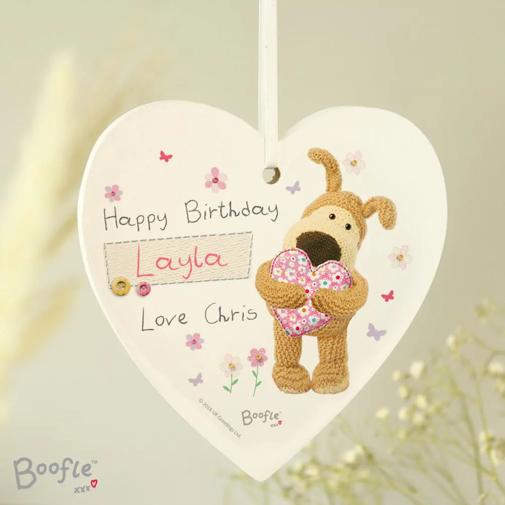 Personalised Boofle Flowers Wooden Heart Decoration Extra Image 3