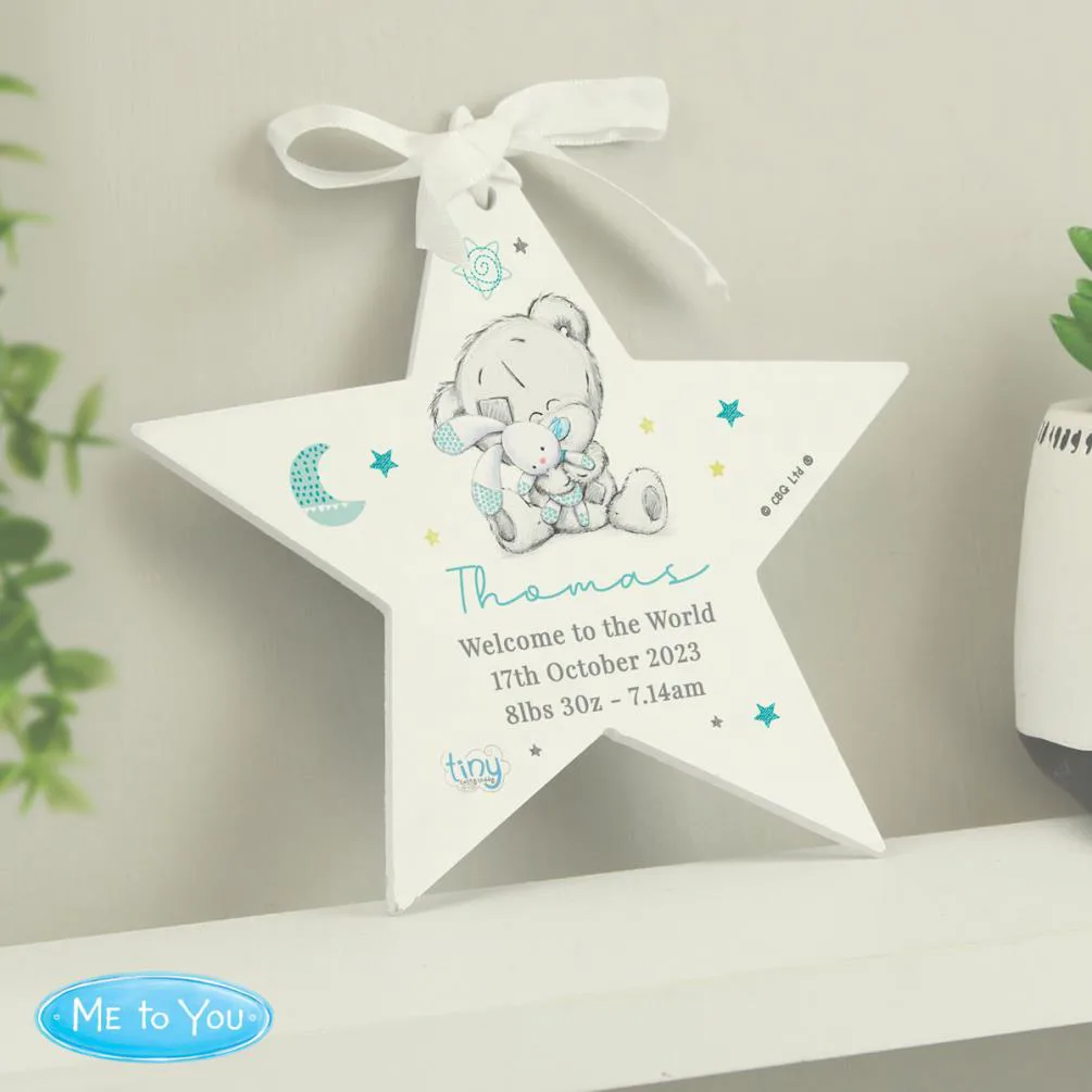 Personalised Tiny Tatty Teddy Blue Wooden Star Decoration Extra Image 2