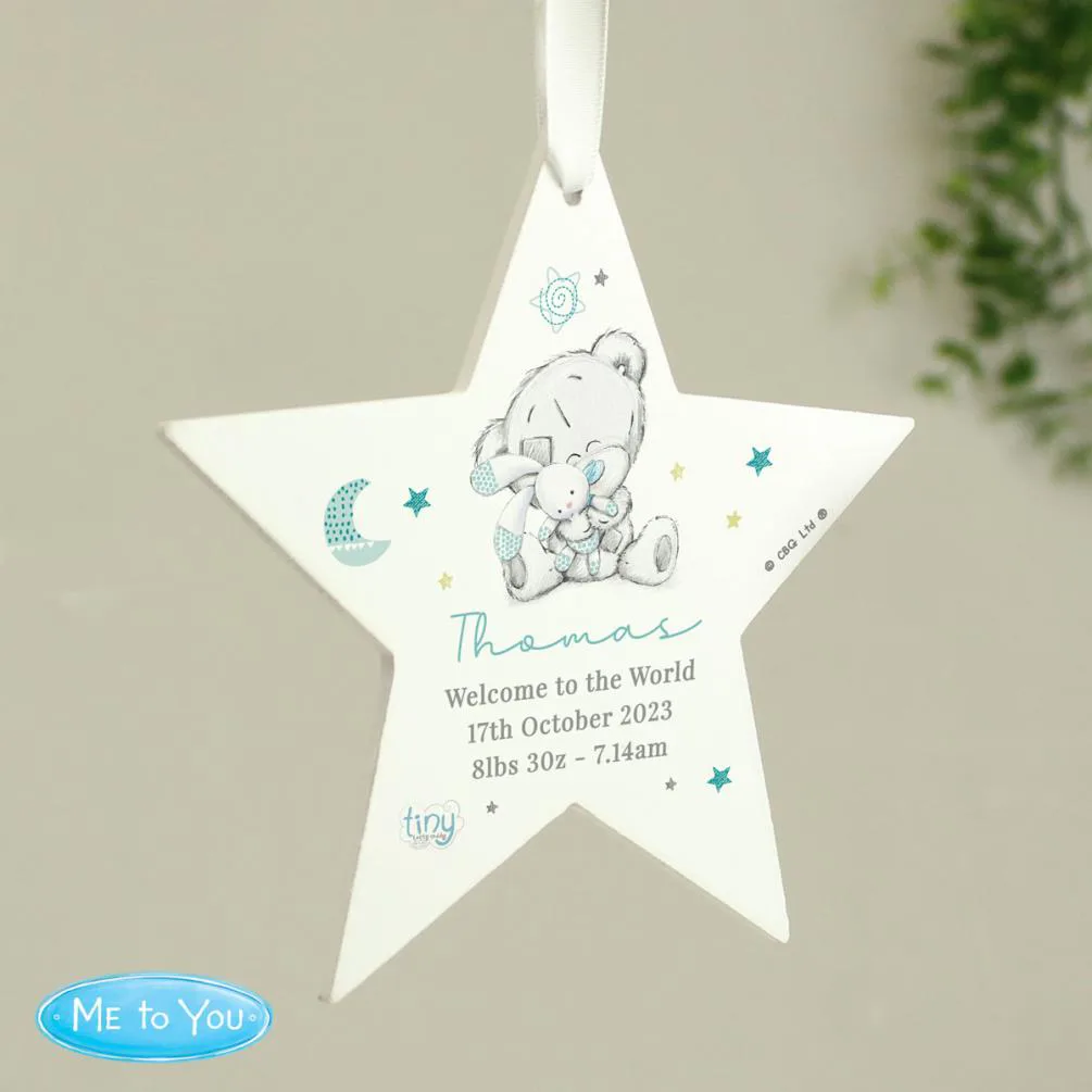Personalised Tiny Tatty Teddy Blue Wooden Star Decoration Extra Image 3