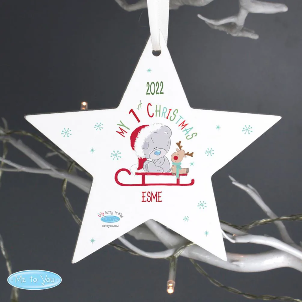 Personalised Tiny Tatty Teddy My 1st Christmas Sleigh Star Decoration Extra Image 1