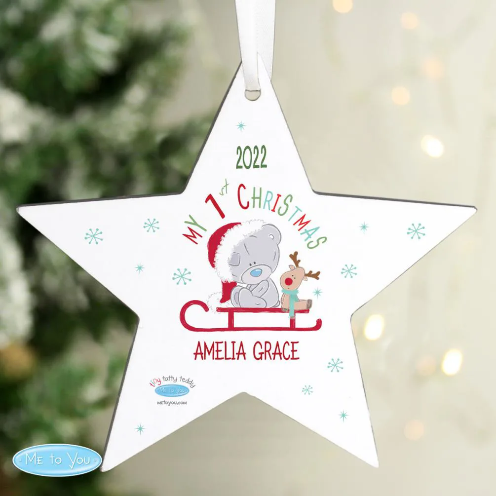 Personalised Tiny Tatty Teddy My 1st Christmas Sleigh Star Decoration Extra Image 2