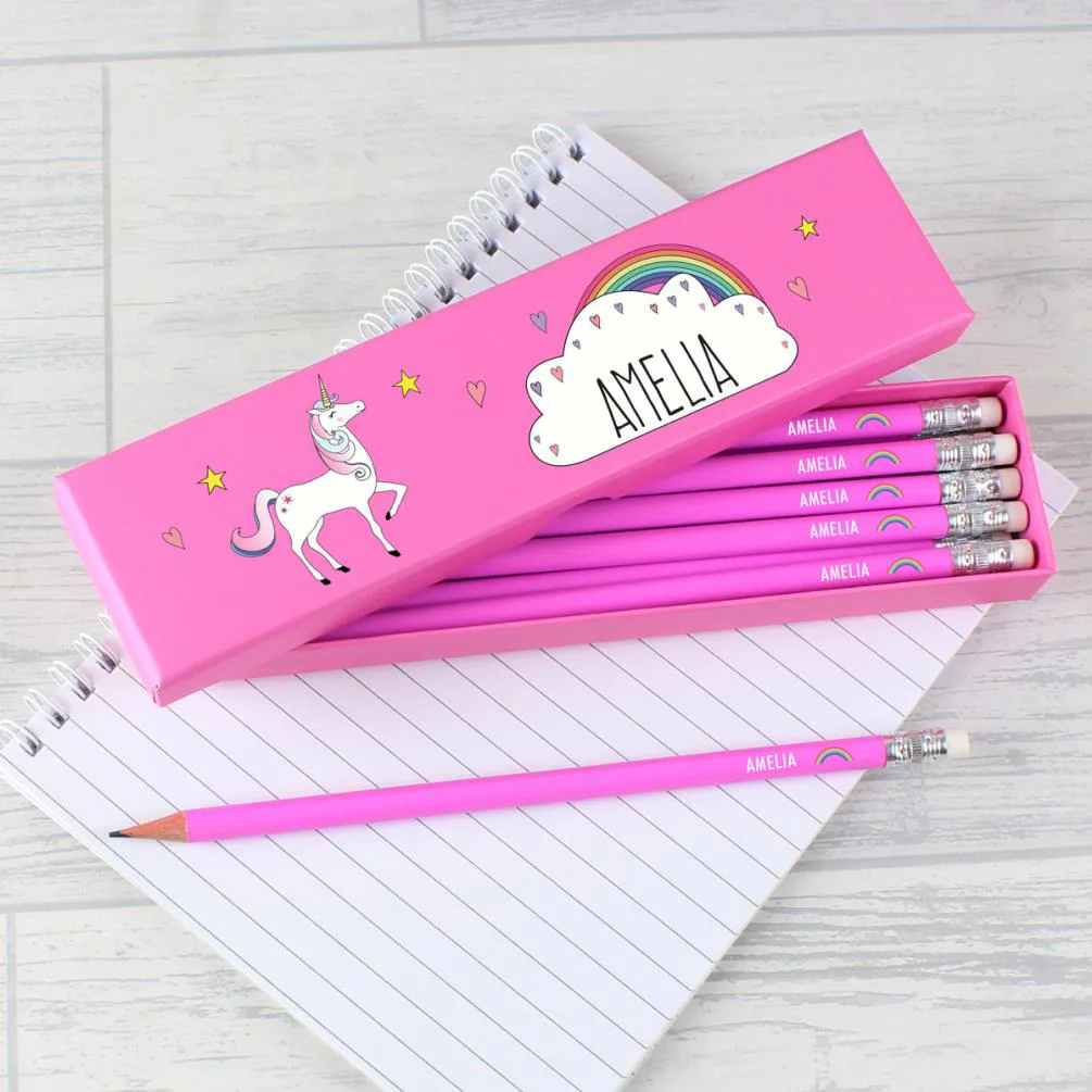 Personalised Unicorn Box of 12 Pink HB Pencils Extra Image 3