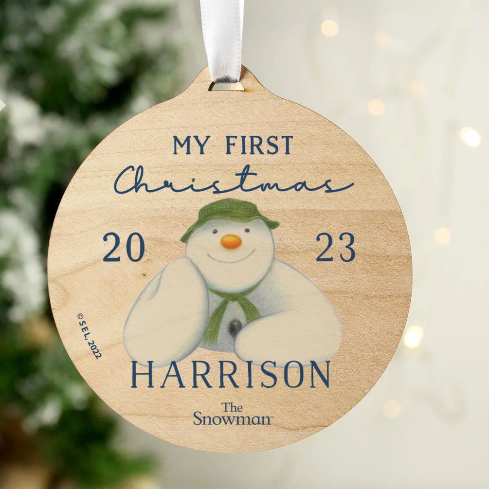 Personalised The Snowman My First Christmas Round Wooden Decoration Extra Image 1