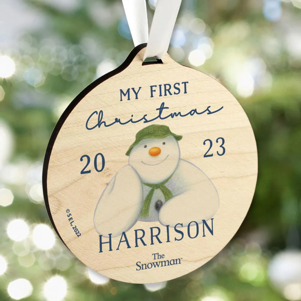 Personalised The Snowman My First Christmas Round Wooden Decoration Extra Image 2