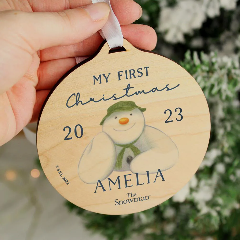 Personalised The Snowman My First Christmas Round Wooden Decoration Extra Image 3