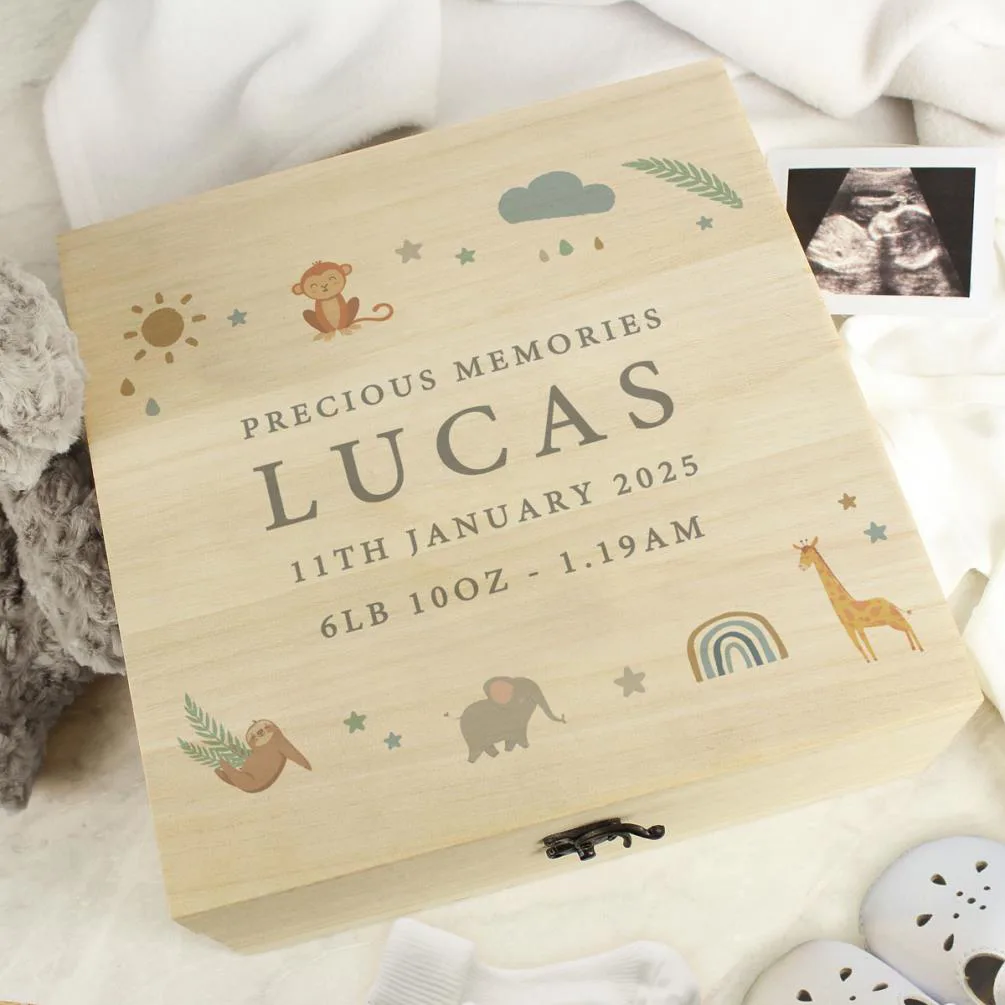 Personalised Safari Animals Large Wooden Keepsake Box Extra Image 1