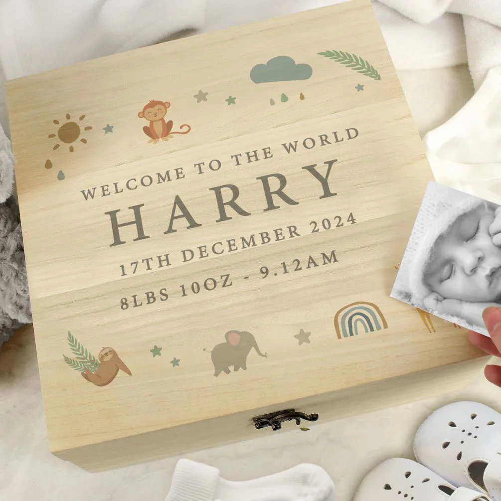 Personalised Safari Animals Large Wooden Keepsake Box Extra Image 2