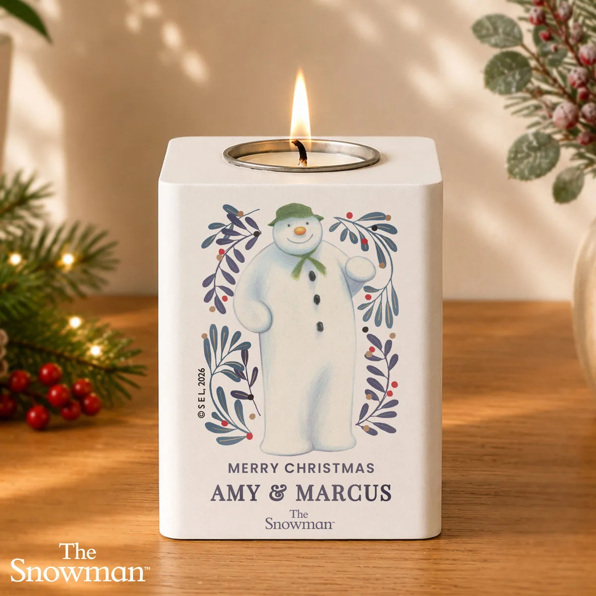 Personalised The Snowman Botanical Wooden Tea Light Holder Extra Image 3