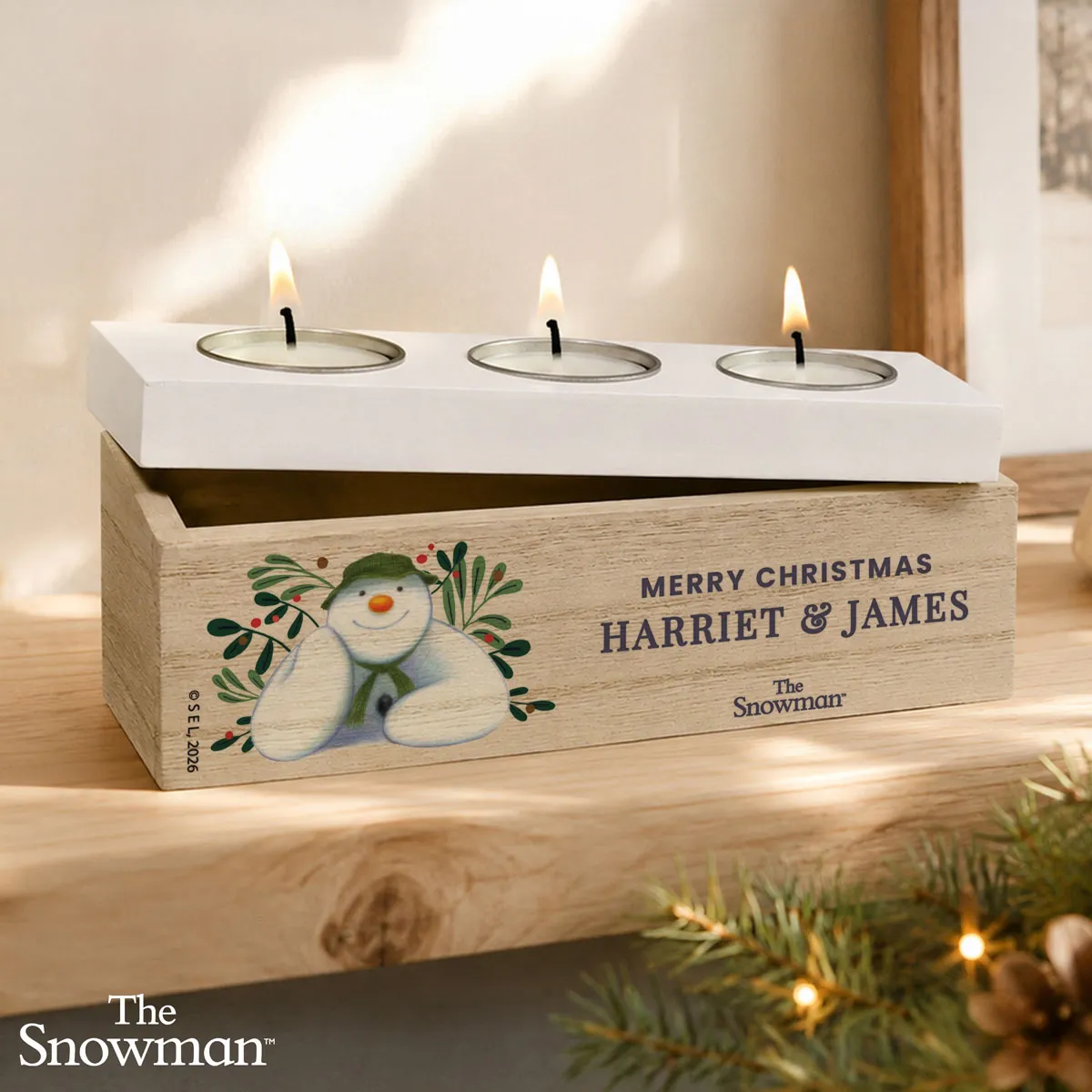 Personalised The Snowman Botanical Triple Tea Light Box Extra Image 2