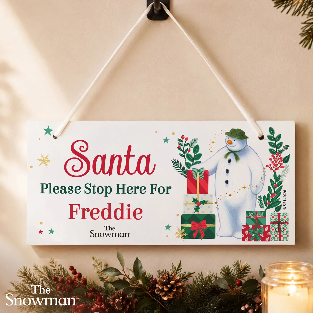 Personalised The Snowman Christmas Wishes Santa Stop Here Wooden Sign Extra Image 1