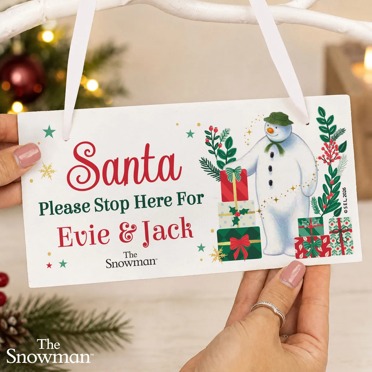 Personalised The Snowman Christmas Wishes Santa Stop Here Wooden Sign Extra Image 2
