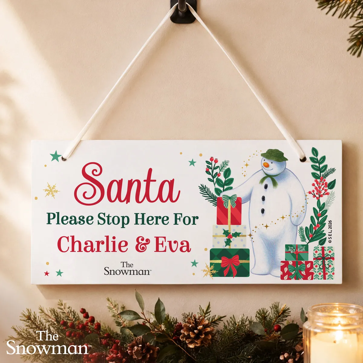 Personalised The Snowman Christmas Wishes Santa Stop Here Wooden Sign Extra Image 3