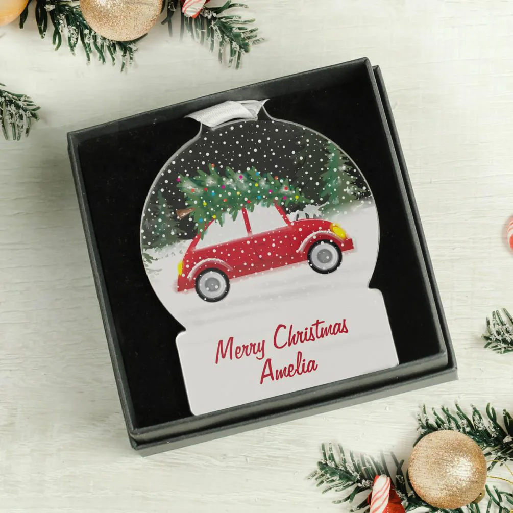 Personalised Driving Home For Christmas Acrylic Snow Globe Decoration Extra Image 2