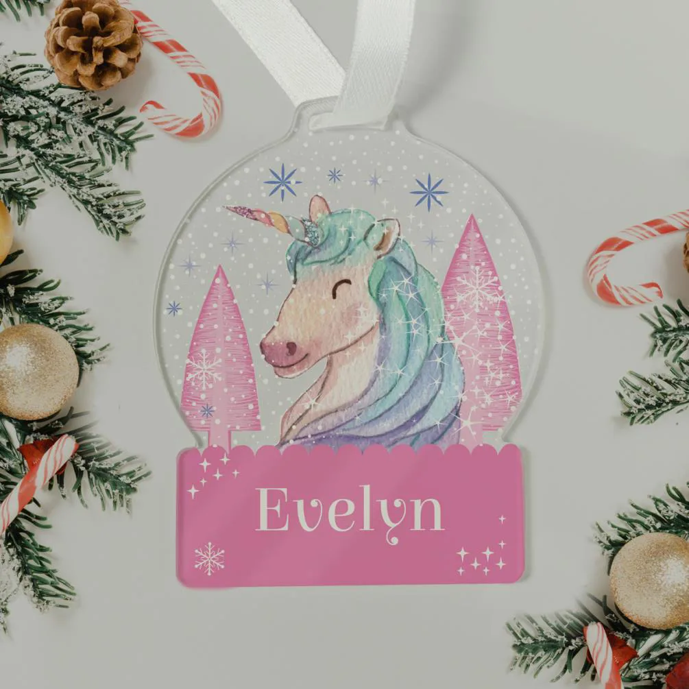 Personalised Unicorn Acrylic Snowglobe Decoration Extra Image 1