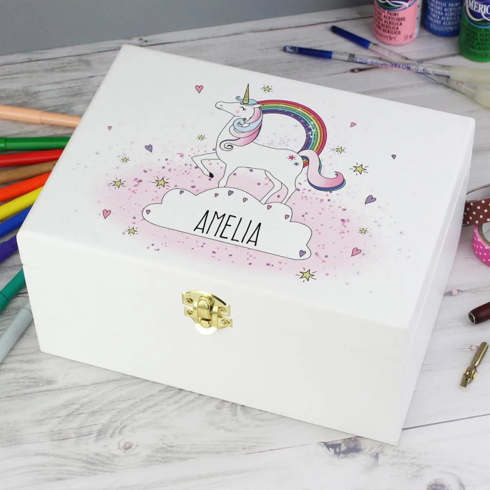 Personalised Unicorn White Wooden Keepsake Box Extra Image 1