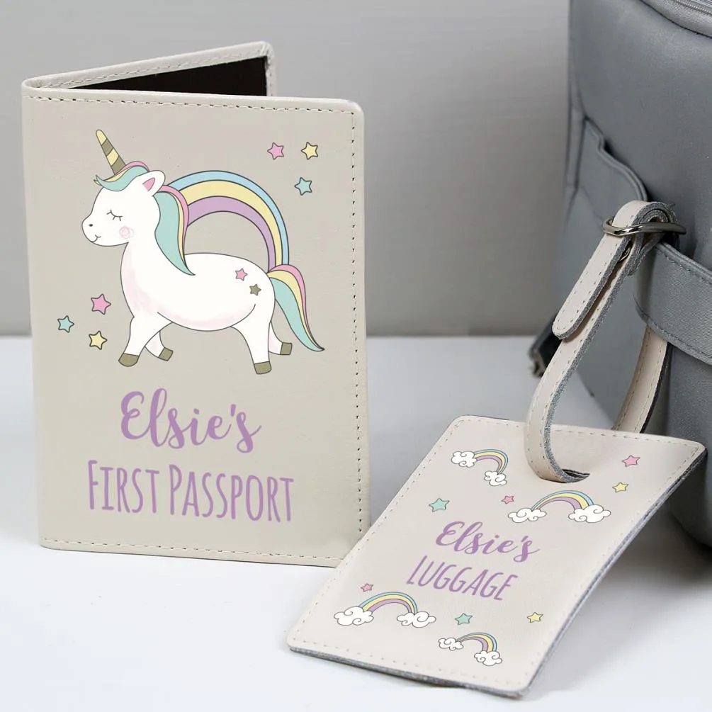 Personalised Baby Unicorn Leather Passport Holder & Luggage Tag Set Extra Image 1