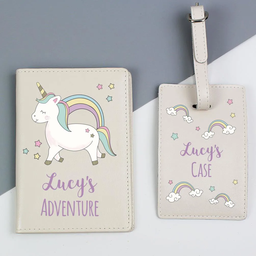 Personalised Baby Unicorn Leather Passport Holder & Luggage Tag Set Extra Image 2