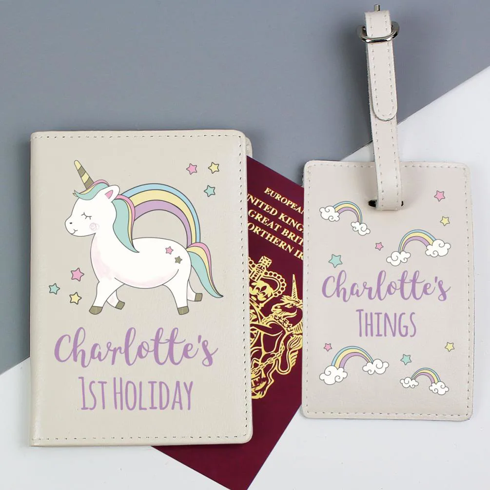 Personalised Baby Unicorn Leather Passport Holder & Luggage Tag Set Extra Image 3