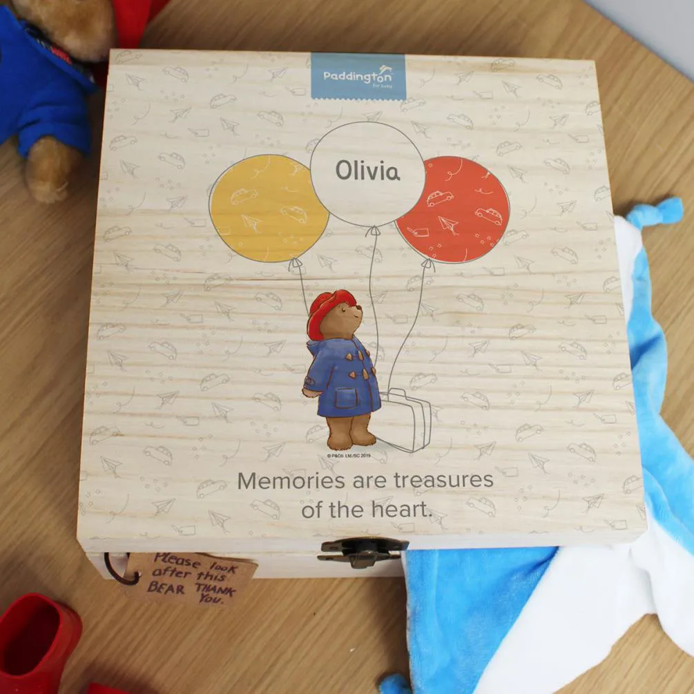 Personalised Paddington Bear Balloon Hinged Memory Box Extra Image 1